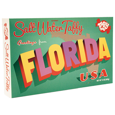 Taffy Town Florida Taffy Gift Box with 12 oz. of whipped Salt Water Taffy in bright souvenir packaging